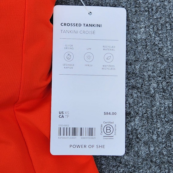 Athleta XS Crossed Tankini Top Bright Orange Swim Suit UPF Quick Drying NEW‎ - Picture 2 of 7